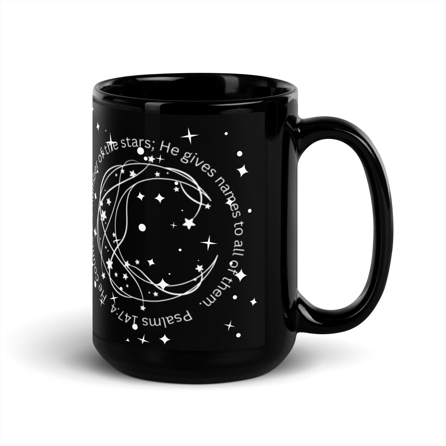 Psalm 147:4 Black Glossy Mug