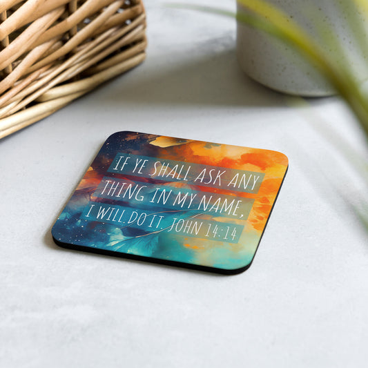 JOHN 14:14 Cork-back coaster