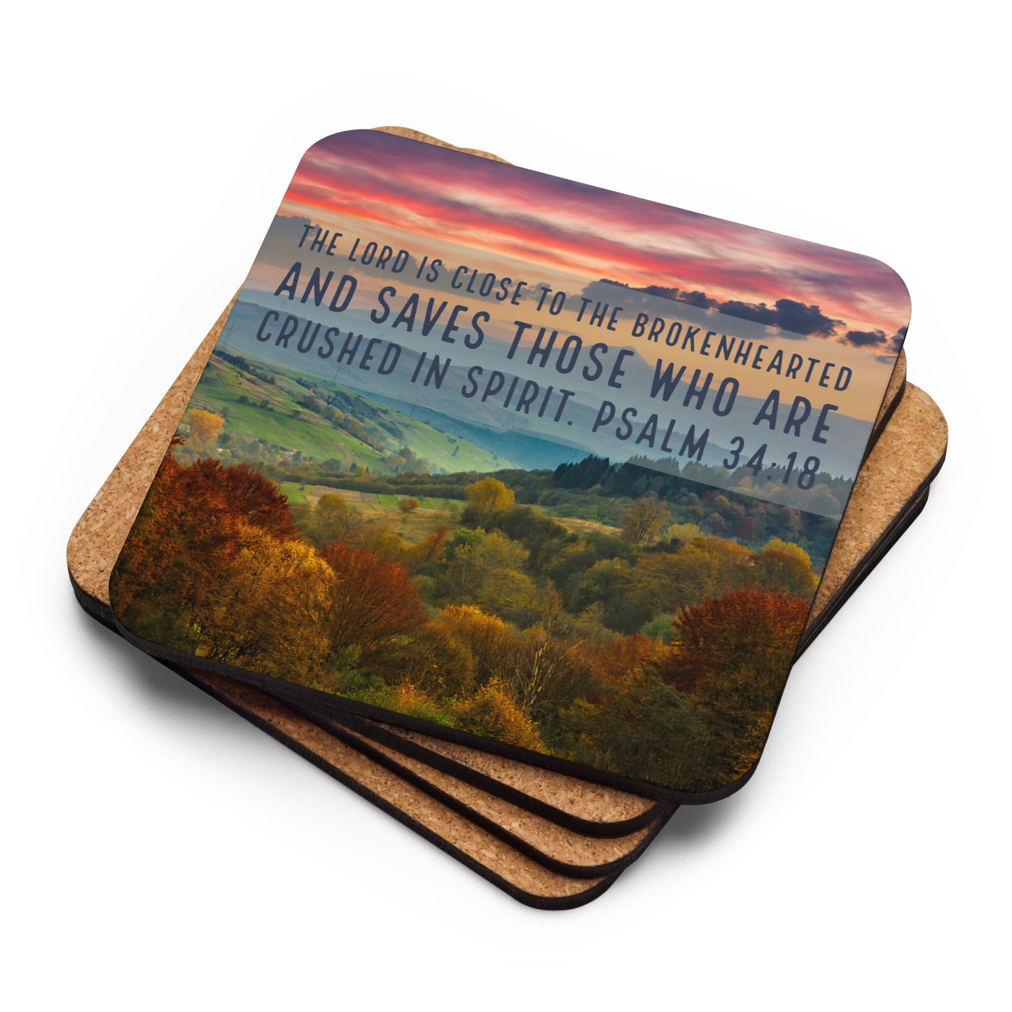 Psalm 34:18 Cork back coaster