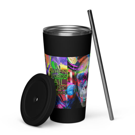 Insulated tumbler with a straw