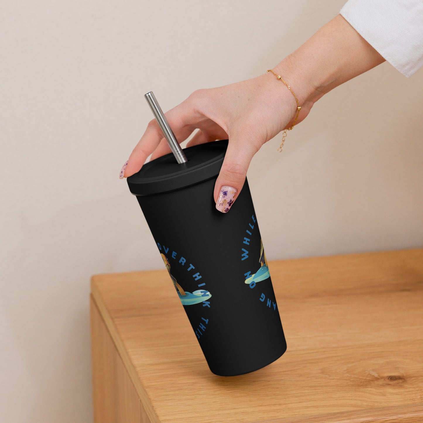 Insulated tumbler with a straw