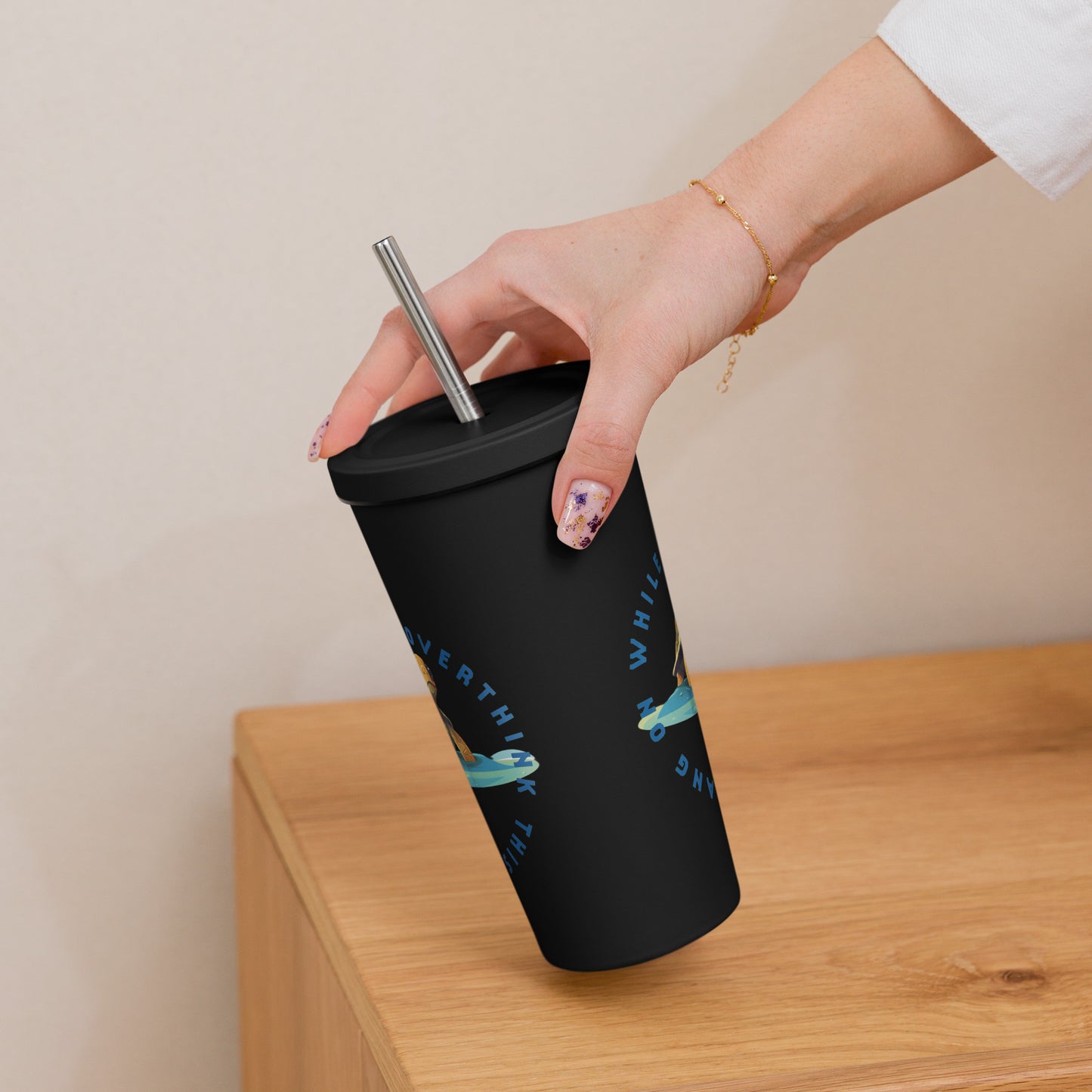 Insulated tumbler with a straw