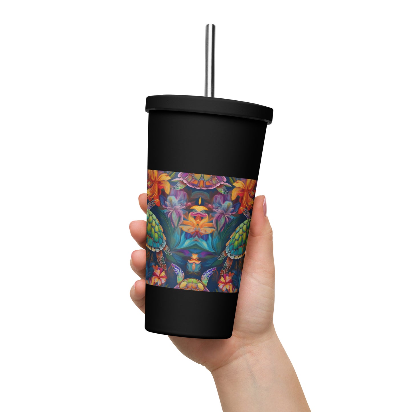 Insulated tumbler with a straw