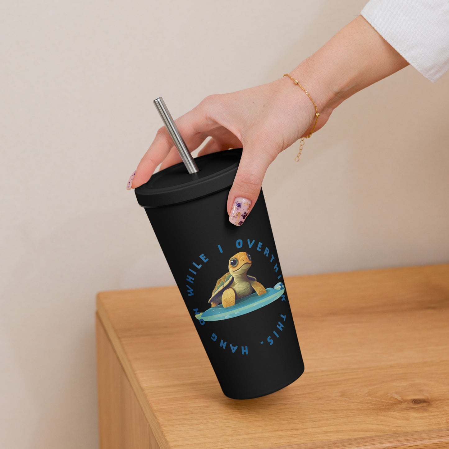 Insulated tumbler with a straw