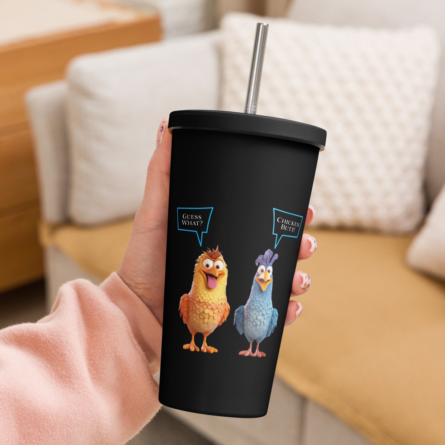 Insulated tumbler with a straw