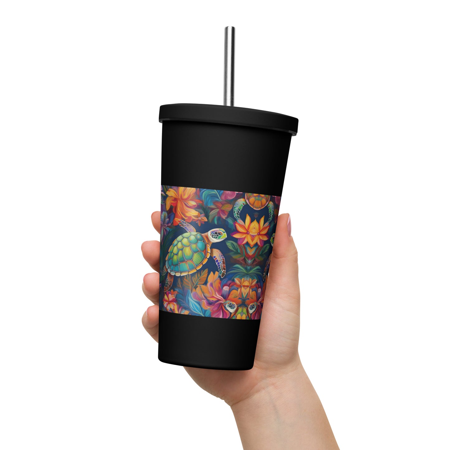 Insulated tumbler with a straw