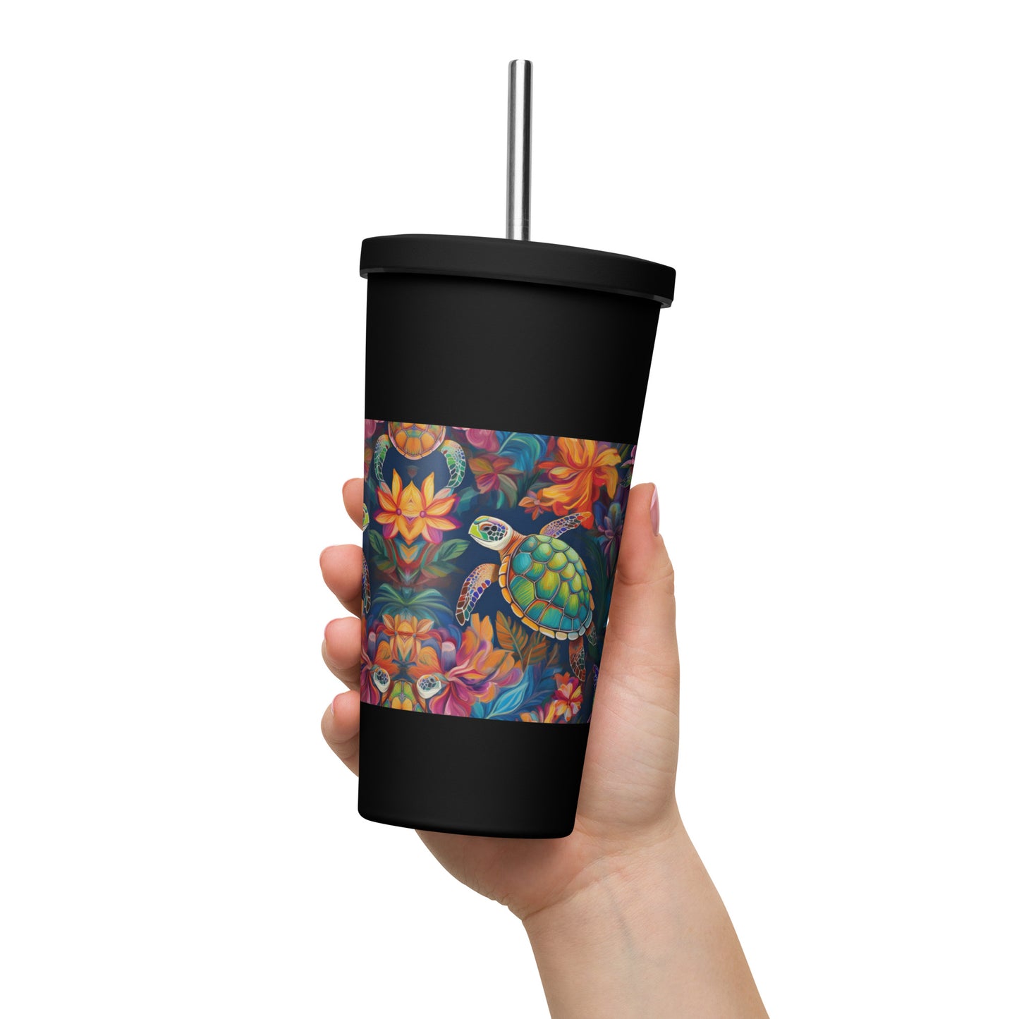 Insulated tumbler with a straw