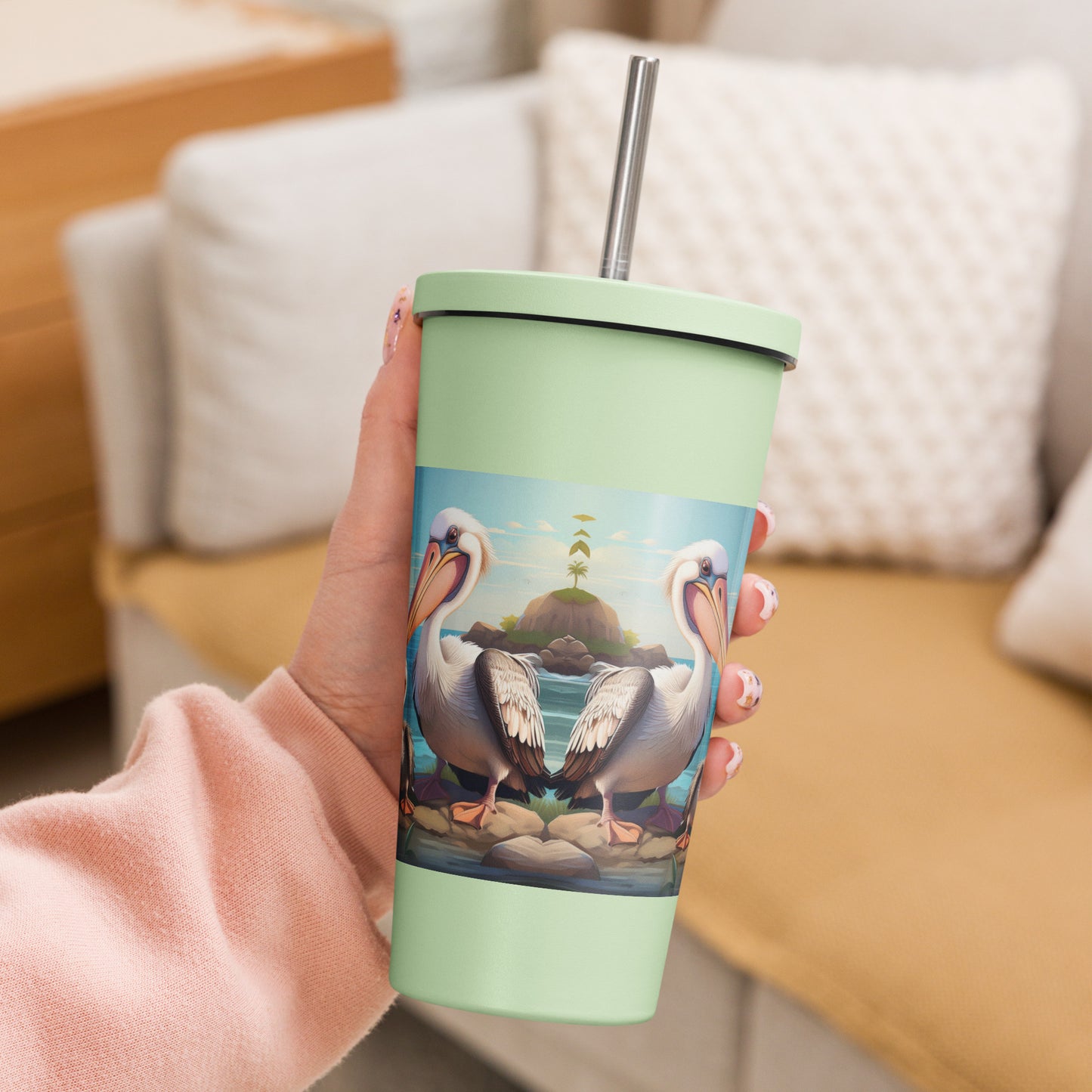 Insulated tumbler with a straw