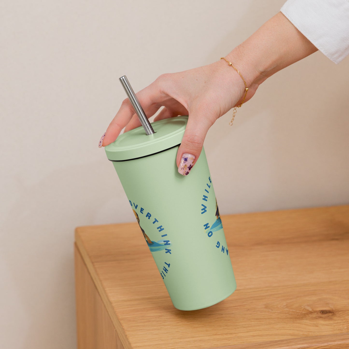 Insulated tumbler with a straw