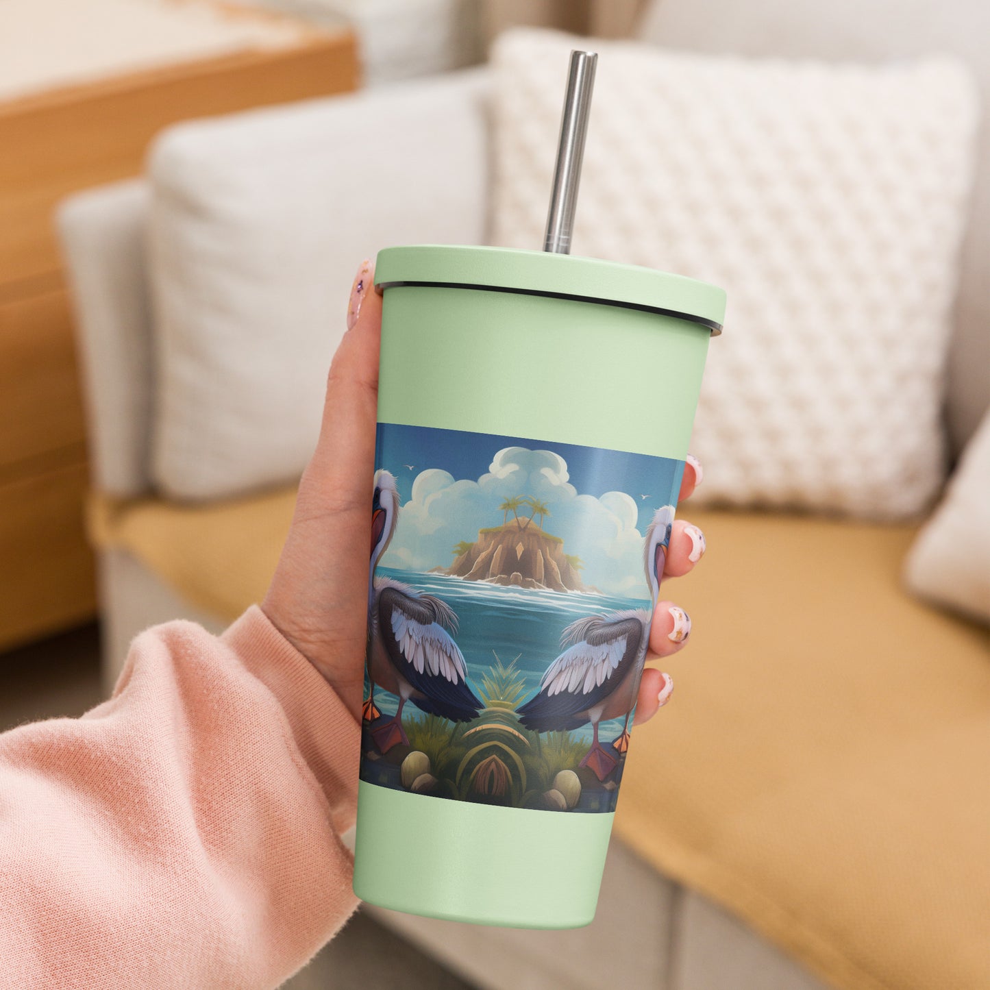 Insulated tumbler with a straw