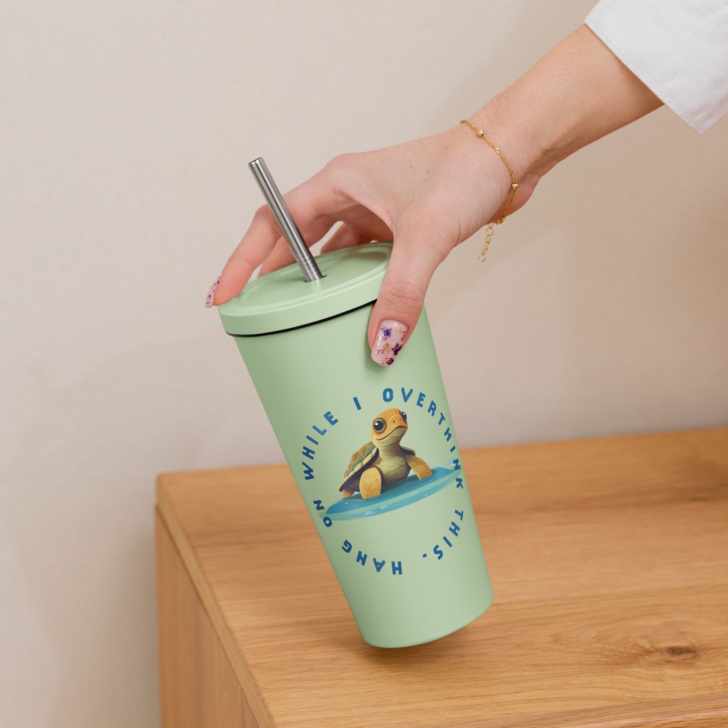 Insulated tumbler with a straw