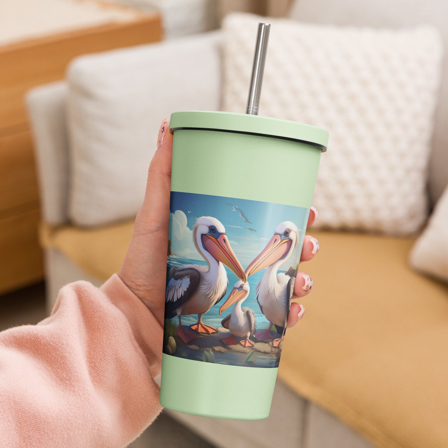 Insulated tumbler with a straw