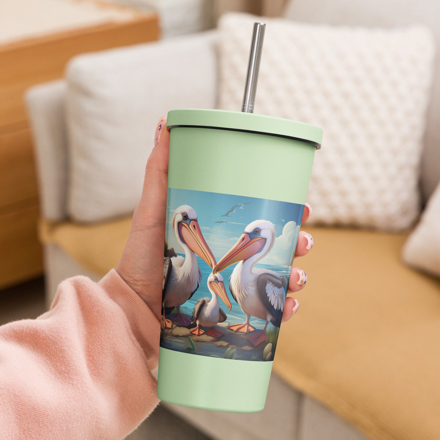 Insulated tumbler with a straw