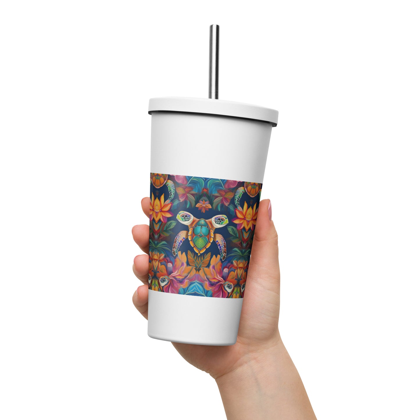 Insulated tumbler with a straw