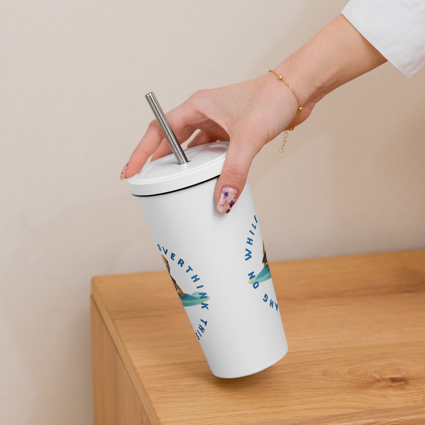 Insulated tumbler with a straw