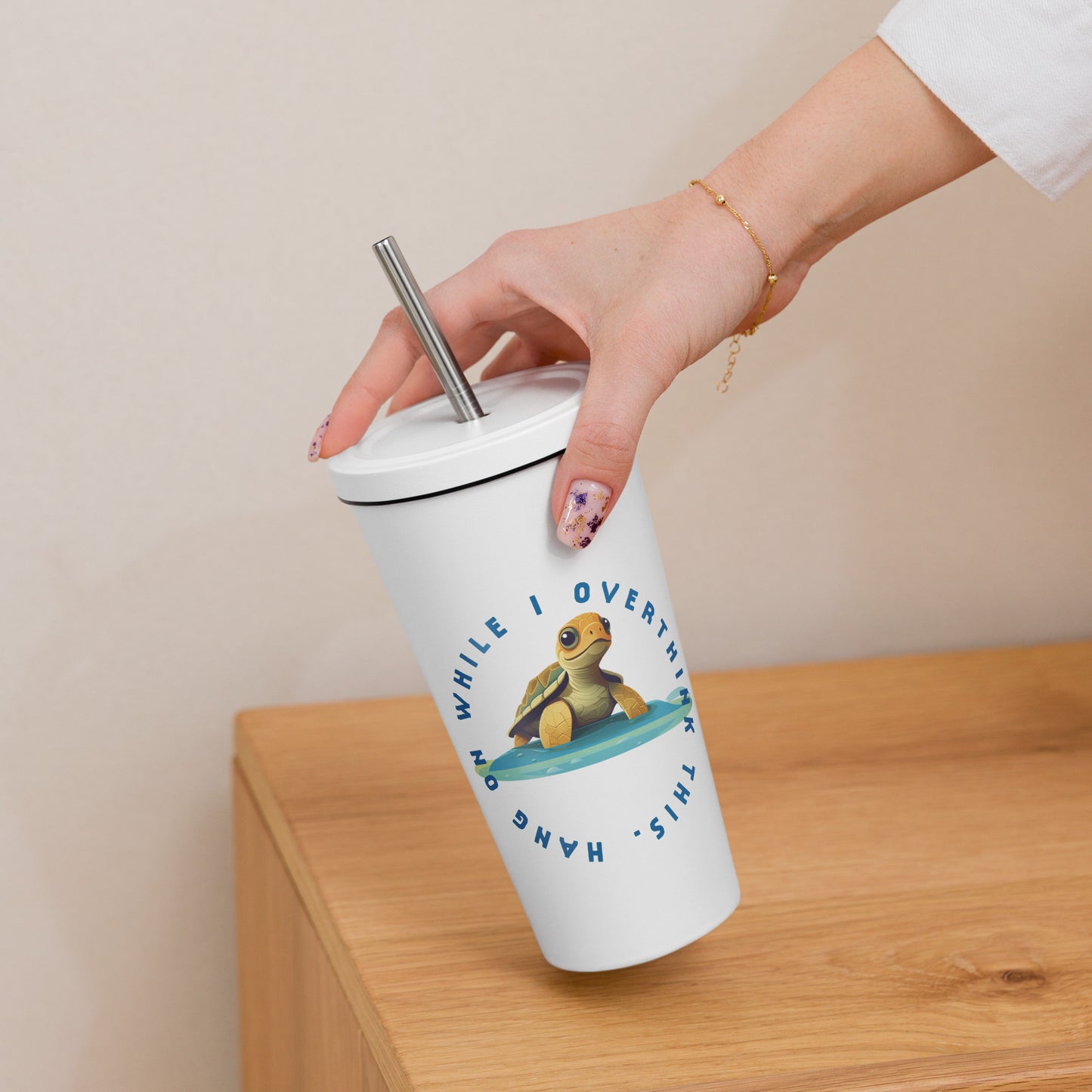 Insulated tumbler with a straw