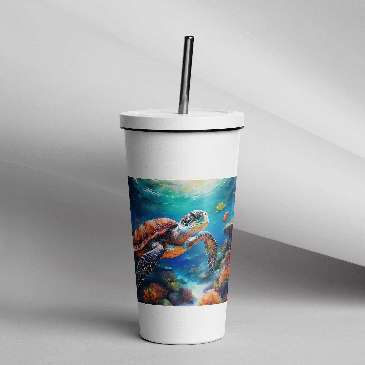 Insulated tumbler with a straw