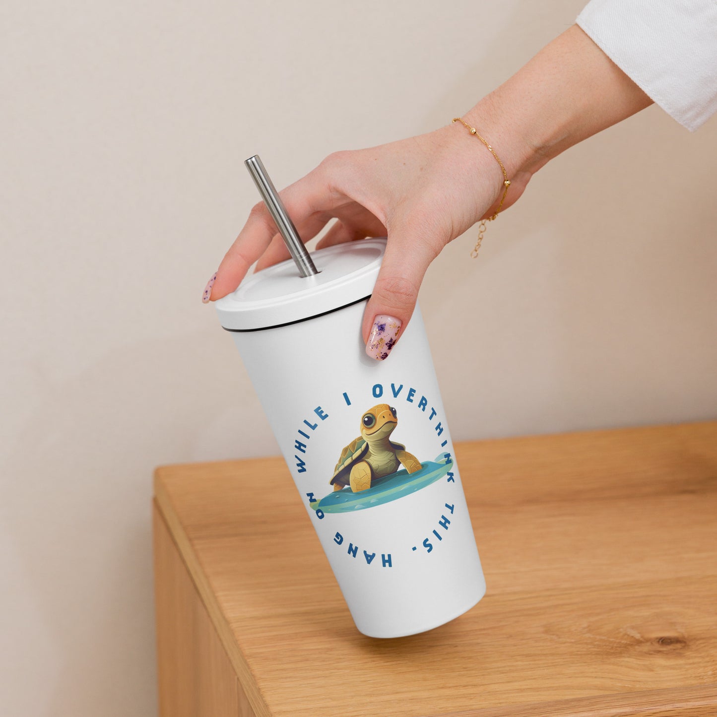 Insulated tumbler with a straw