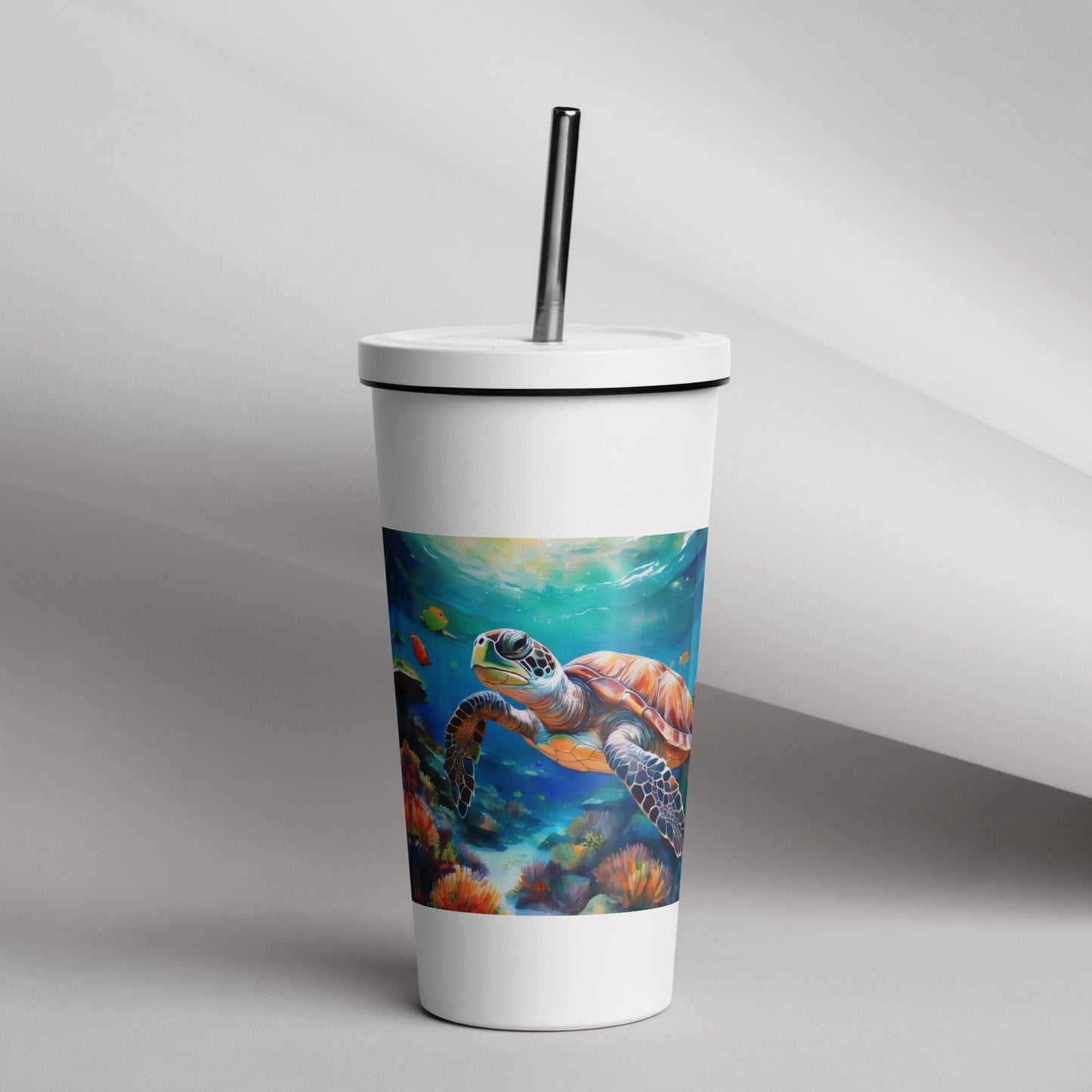 Insulated tumbler with a straw