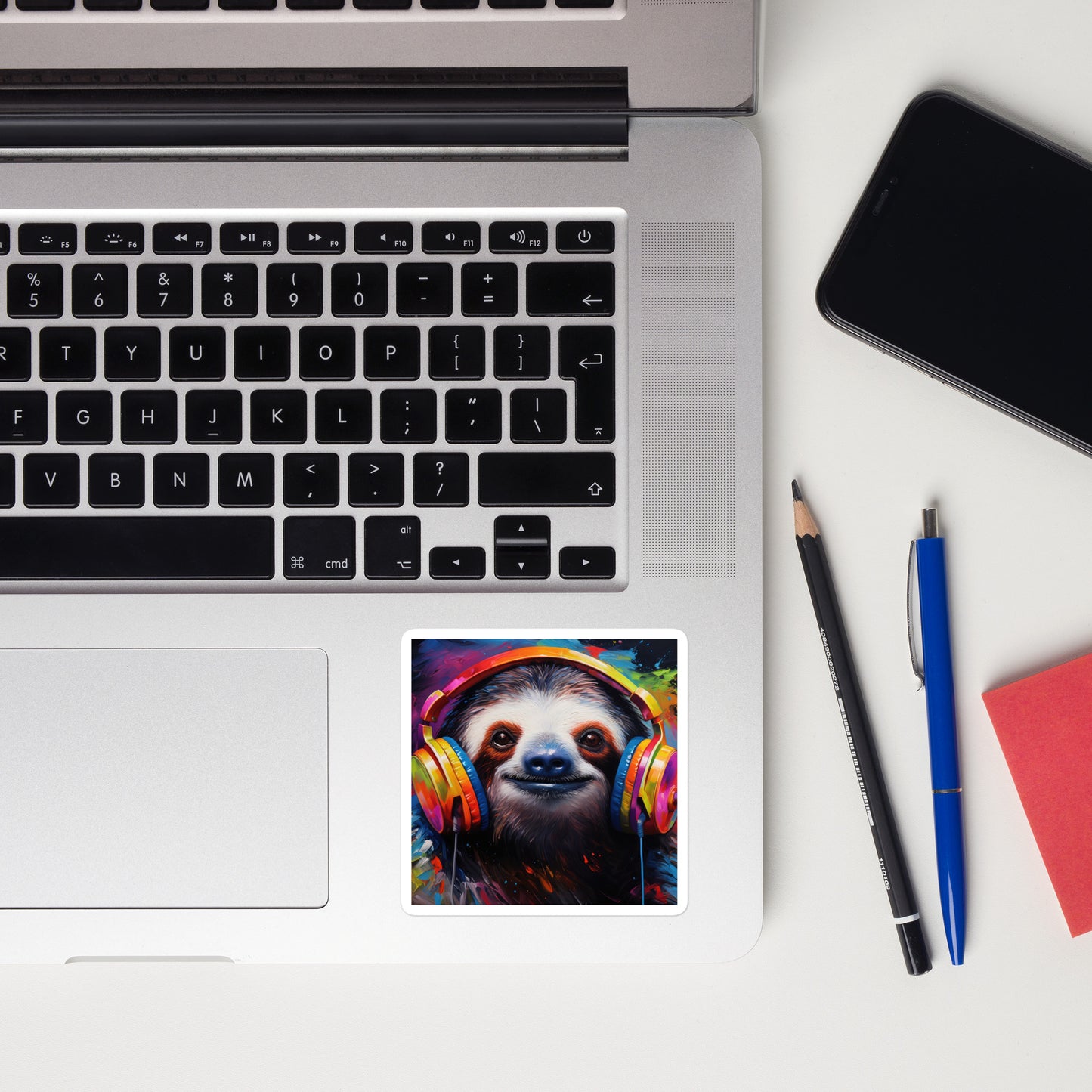 SLOTH WITH HEADPHONES Bubble-free stickers