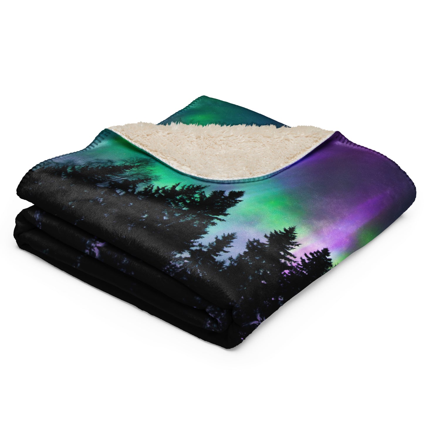 NORTHERN LIGHTS/MOUNTAINS MIRRORED Sherpa blanket