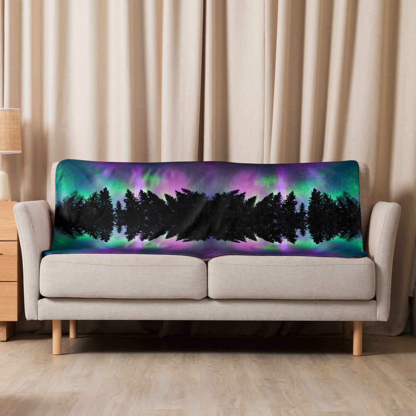 NORTHERN LIGHTS/MOUNTAINS MIRRORED Sherpa blanket