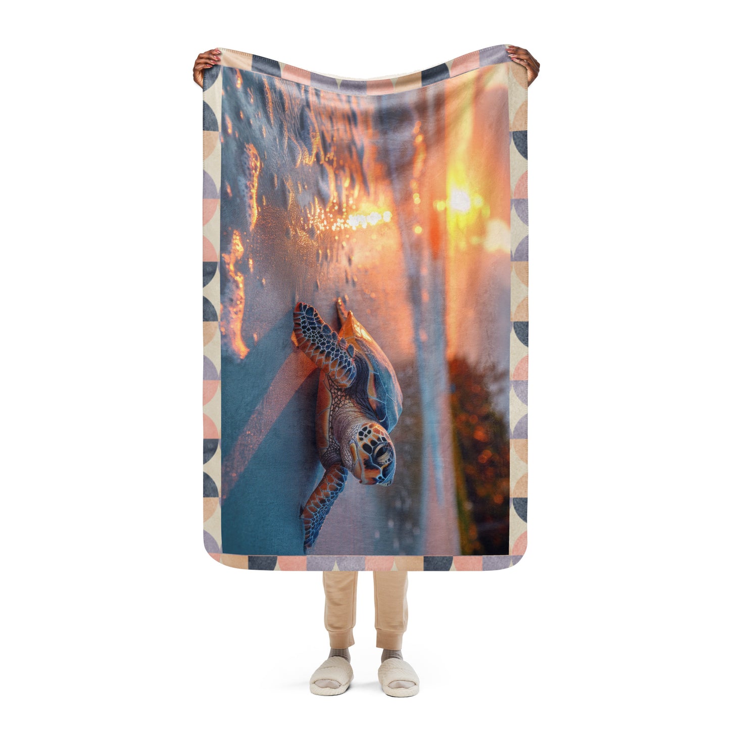 SEA TURTLE ON BEACH Sherpa blanket