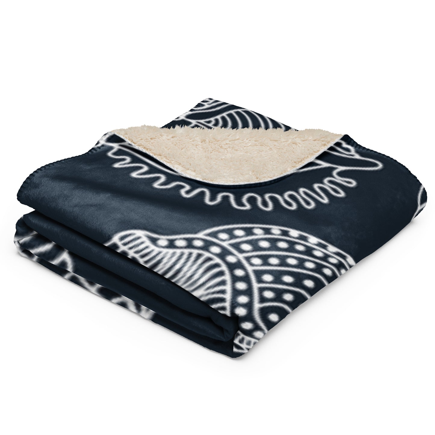 COZY NAVY OCEAN SHELLS Sherpa blanket