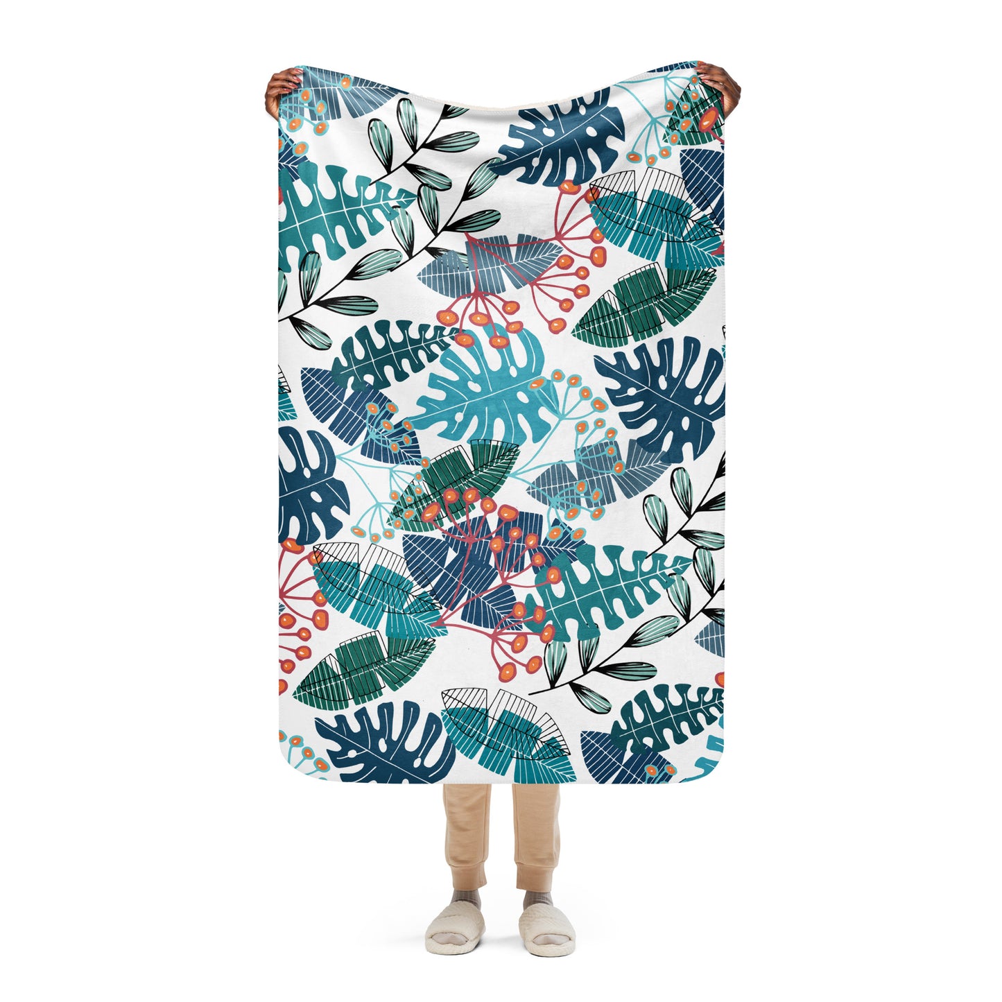 TROPICAL FOLIAGE Sherpa blanket