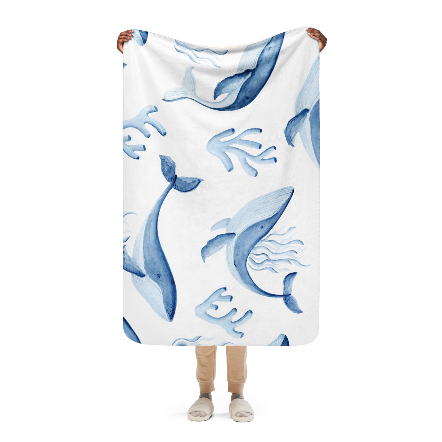 WHALE BLUE/WHITE Sherpa blanket