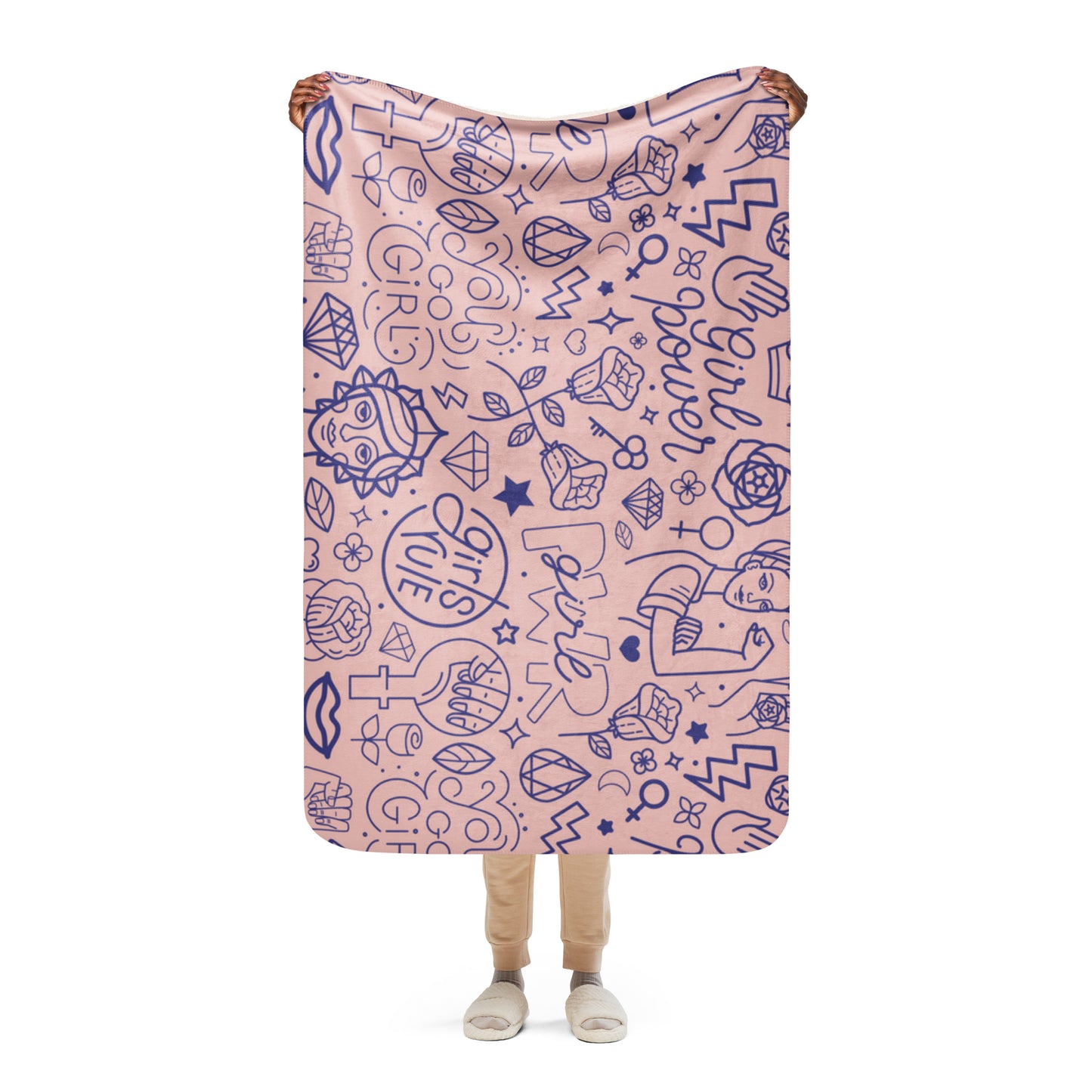 GIRL POWER PINK/BLUE Sherpa blanket