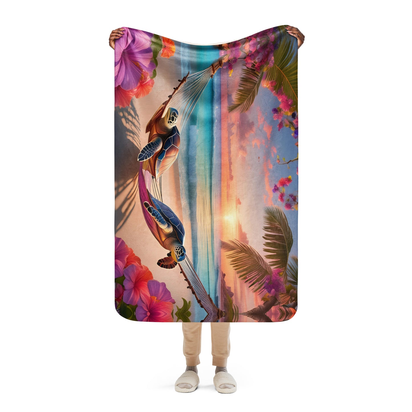 DOUBLE SEA TURTLES IN HAMMOCKS Sherpa blanket