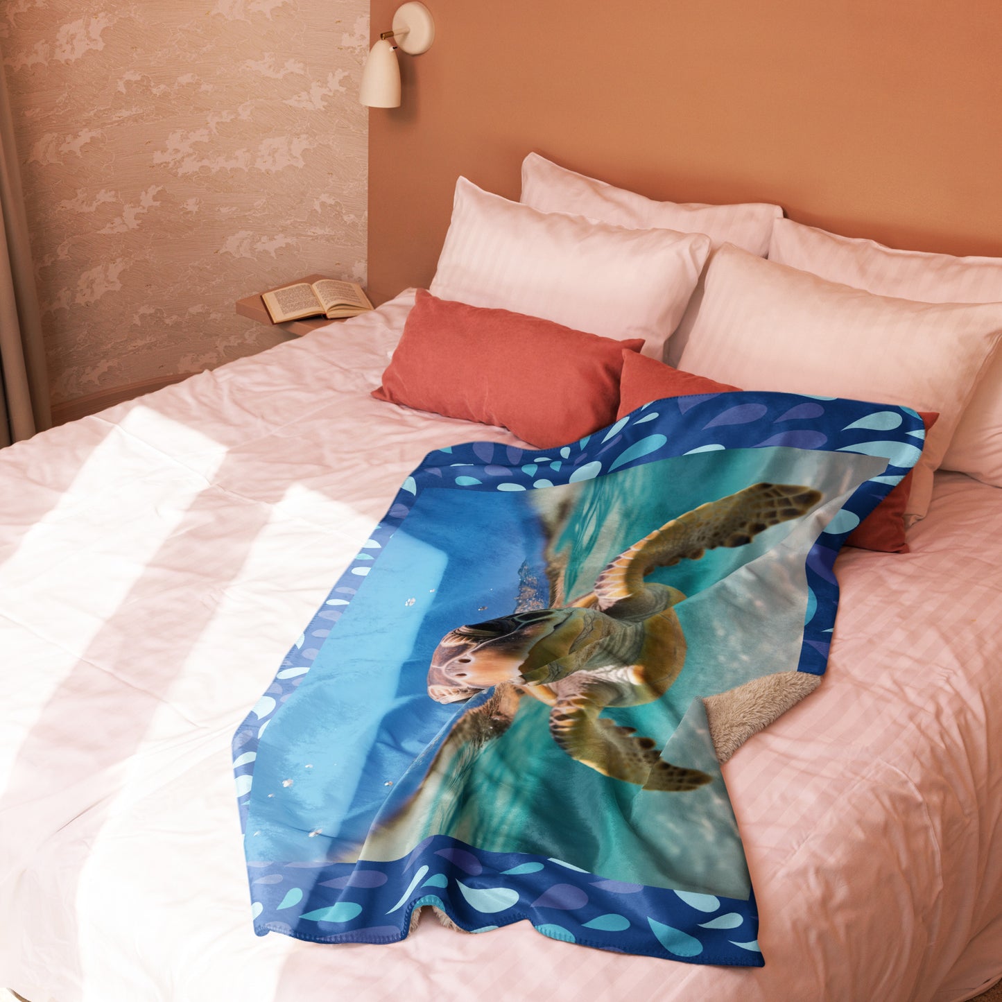 SEA TURTLE IN OCEAN Sherpa blanket