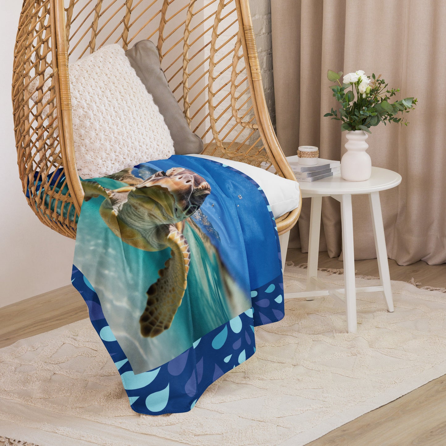 SEA TURTLE IN OCEAN Sherpa blanket