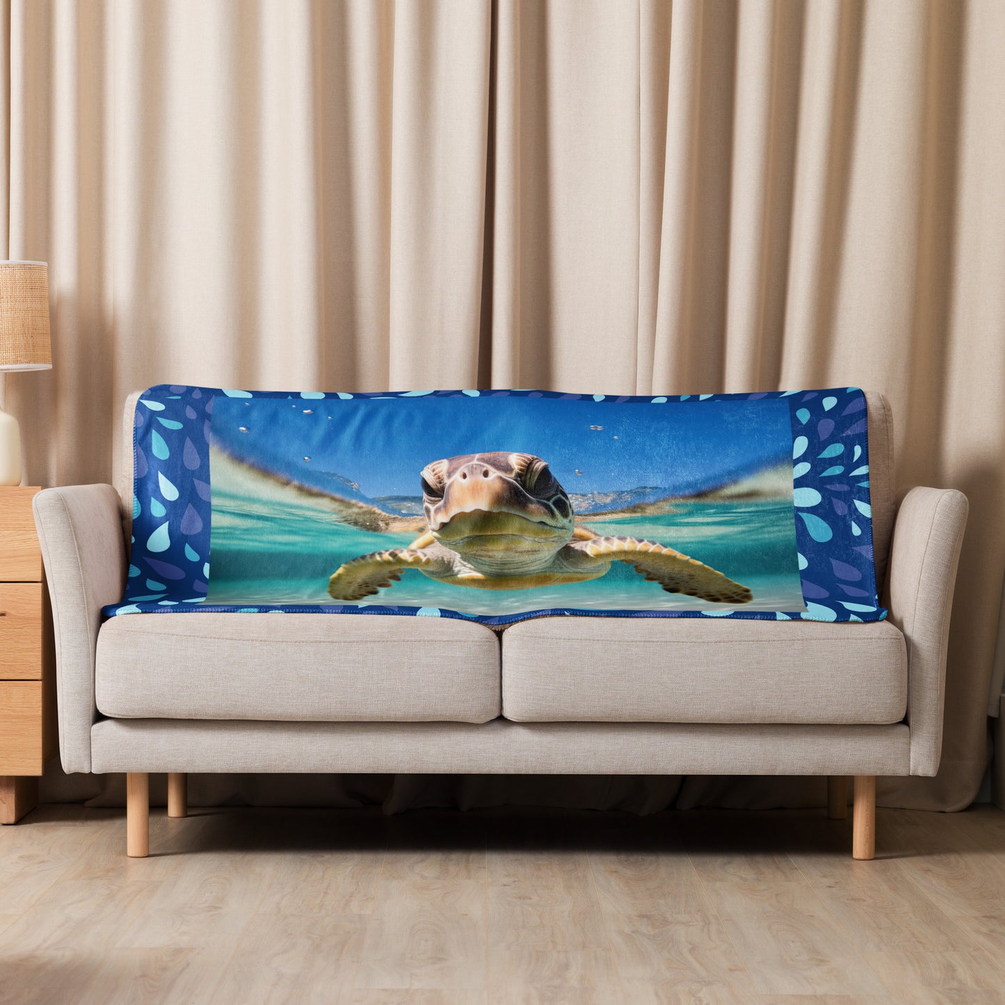 SEA TURTLE IN OCEAN Sherpa blanket