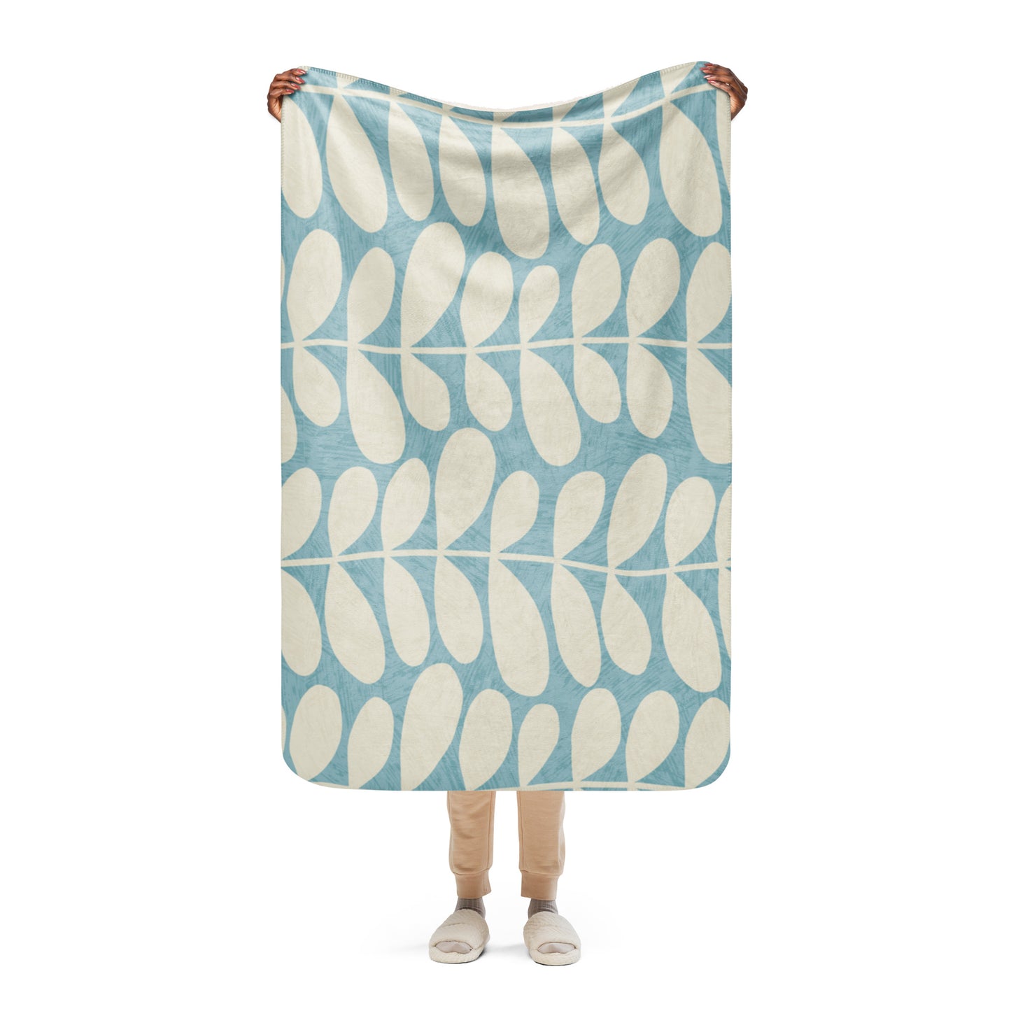 UNIQUE CREAM/LIGHT BLUE PATTERNED Sherpa blanket