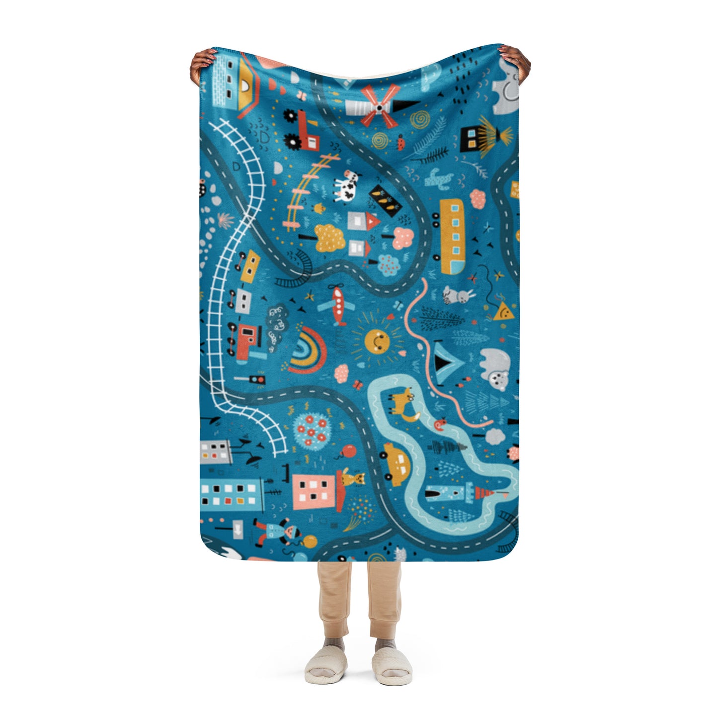 CITYSCAPE DRAWING Sherpa blanket