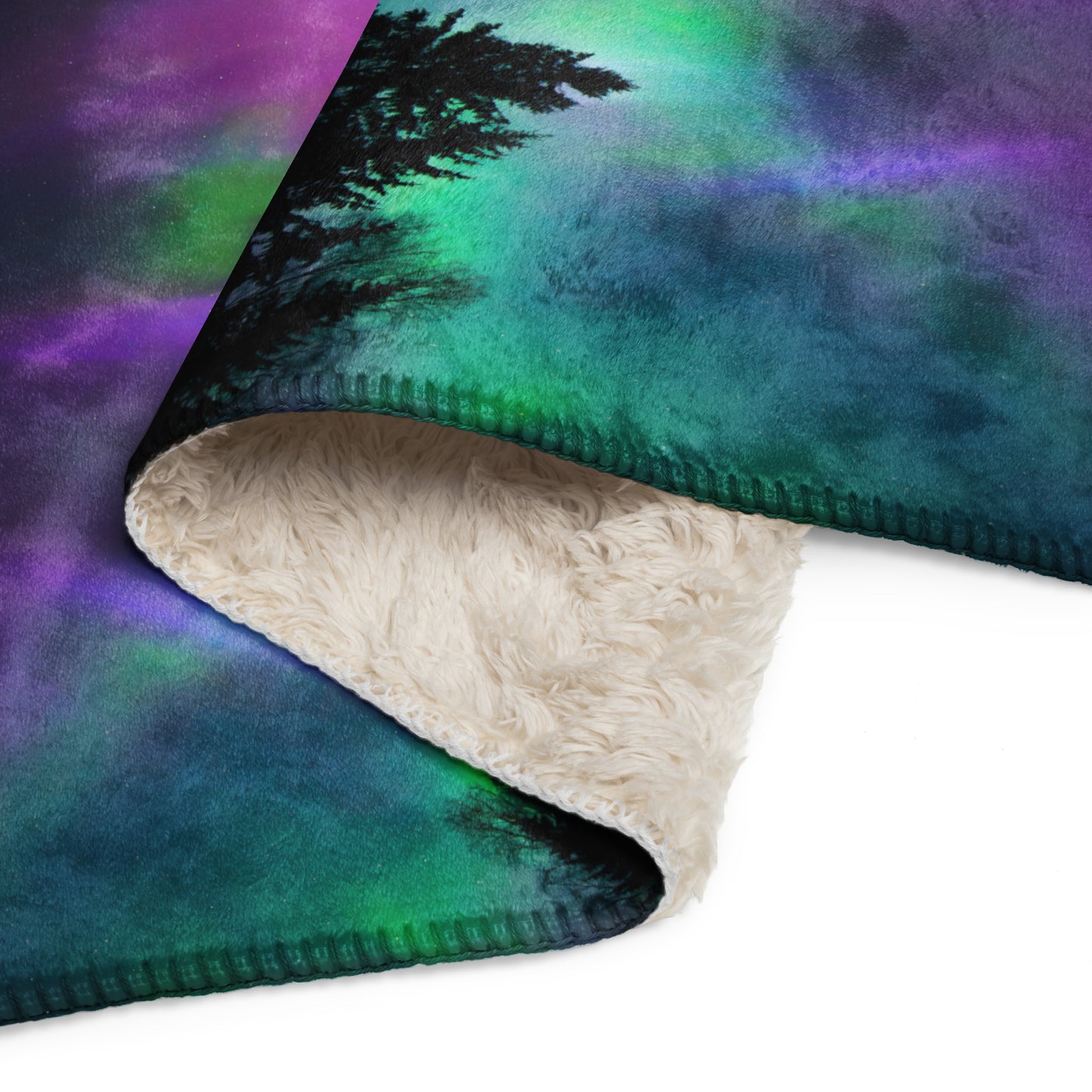 NORTHERN LIGHTS/MOUNTAINS MIRRORED Sherpa blanket