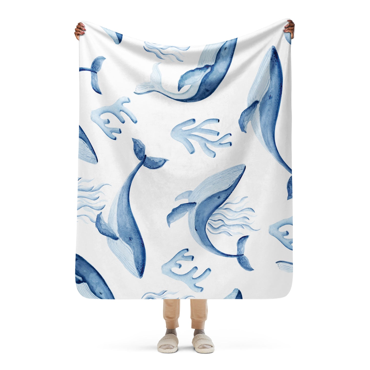 WHALE BLUE/WHITE Sherpa blanket