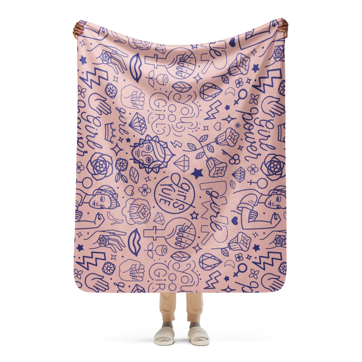 GIRL POWER PINK/BLUE Sherpa blanket