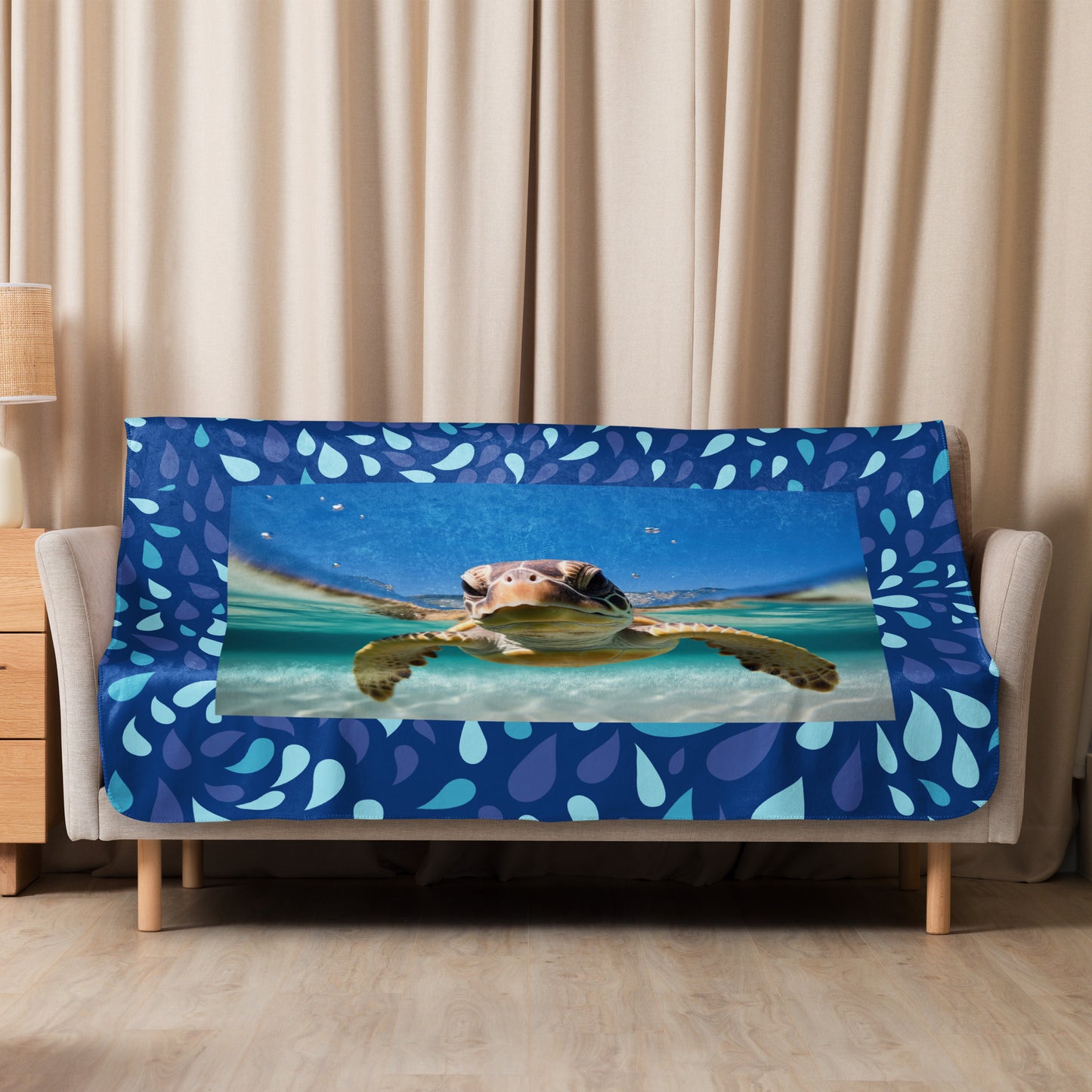 SEA TURTLE IN OCEAN Sherpa blanket