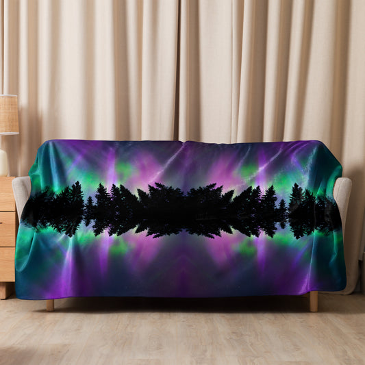 NORTHERN LIGHTS/MOUNTAINS MIRRORED Sherpa blanket