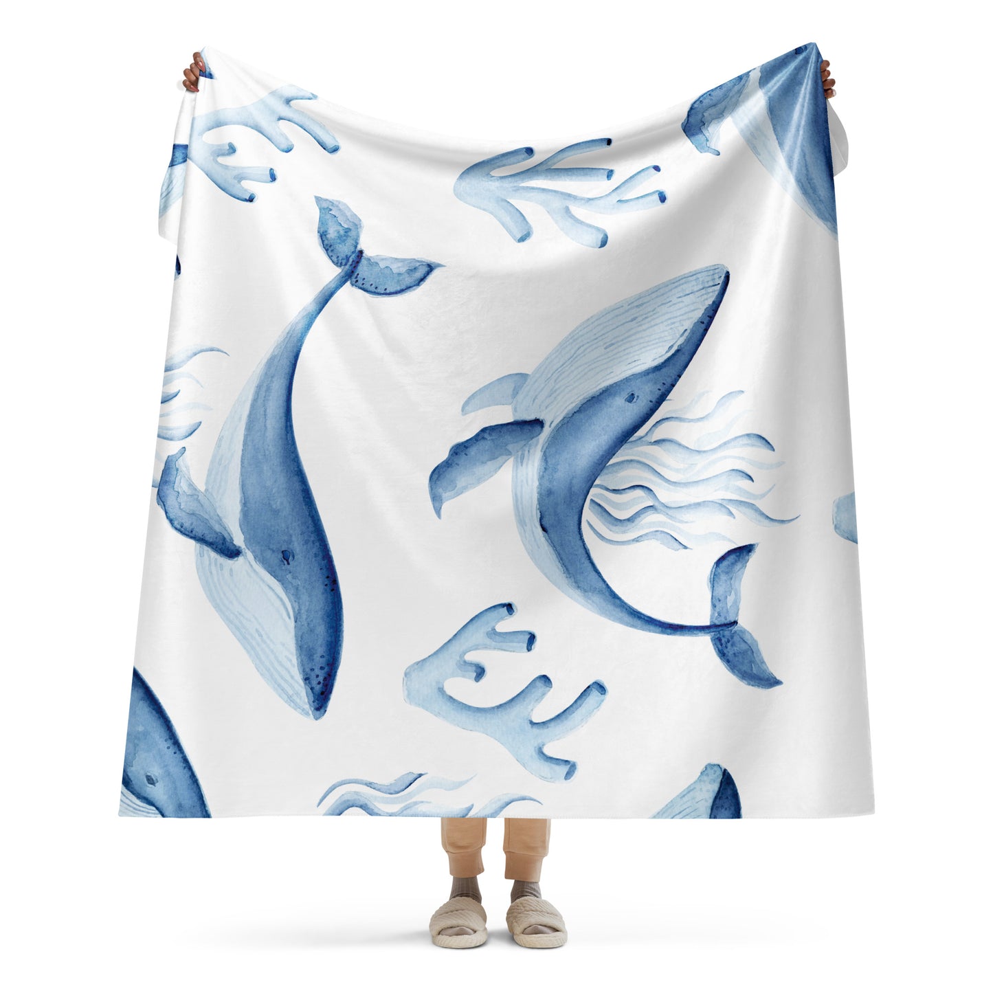 WHALE BLUE/WHITE Sherpa blanket