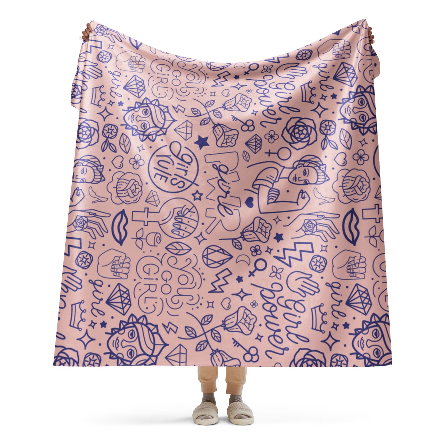 GIRL POWER PINK/BLUE Sherpa blanket