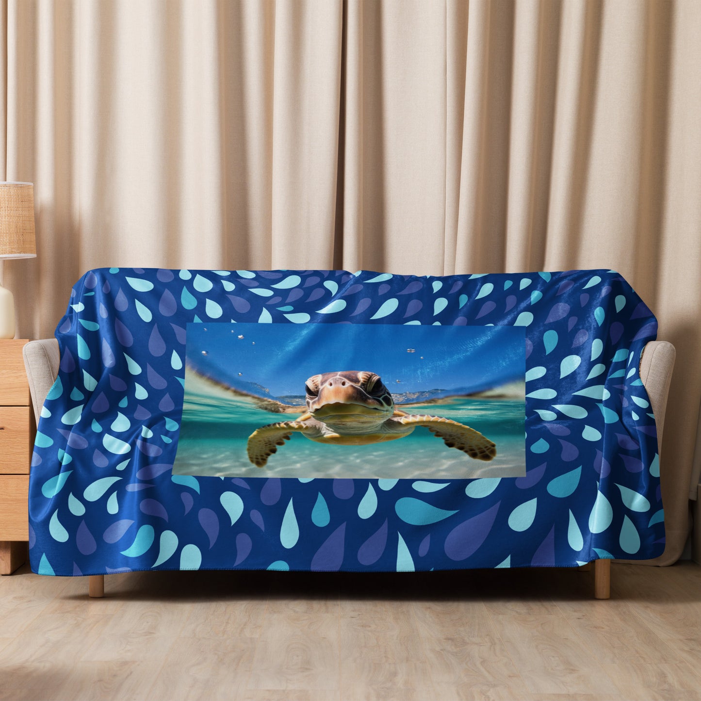 SEA TURTLE IN OCEAN Sherpa blanket