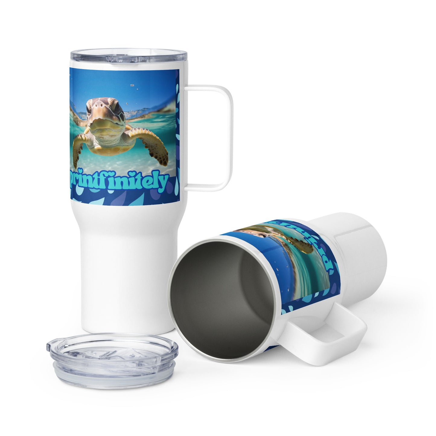 PRINTFINITELY LOGO/SEA TURTLE Travel mug with a handle