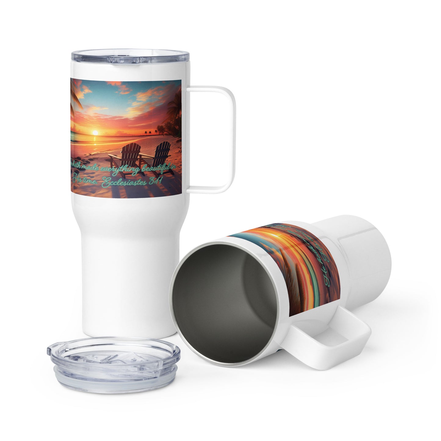 In His Time Beach Travel mug with a handle