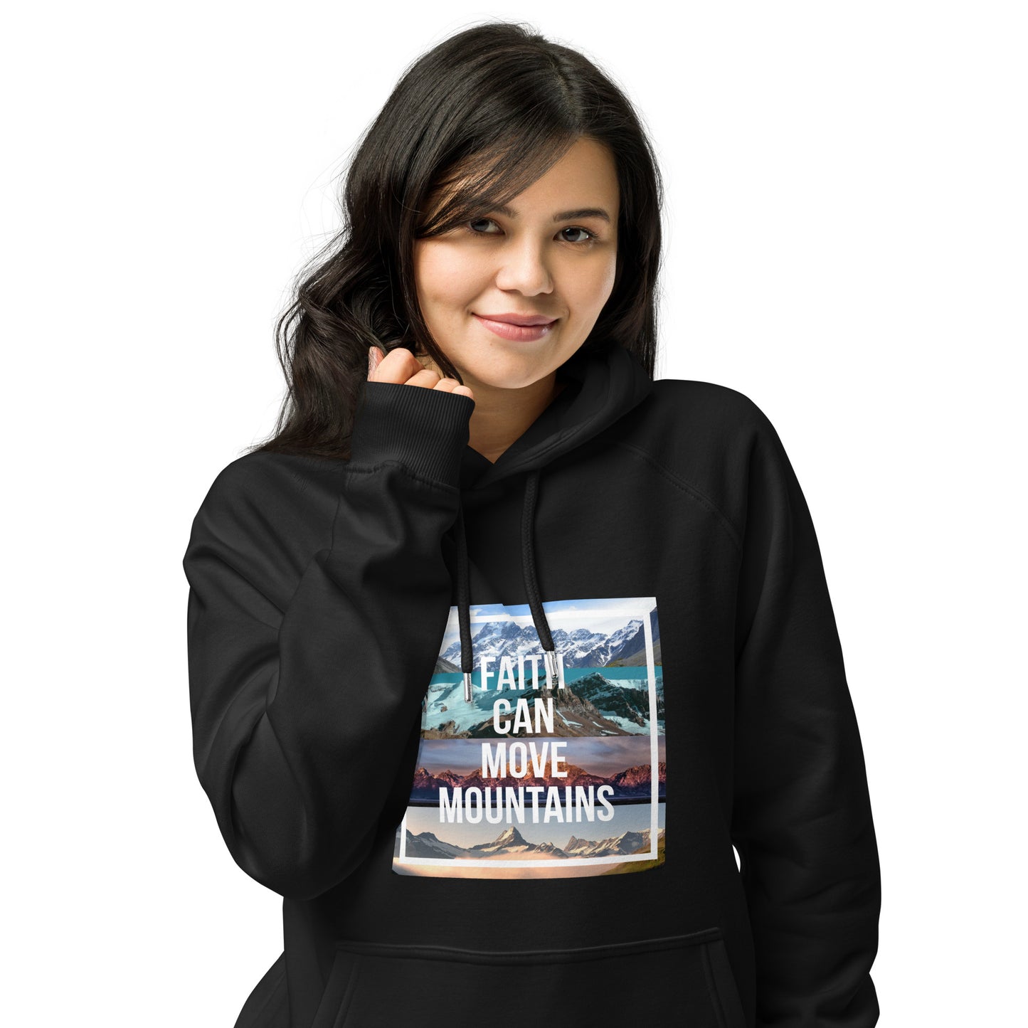 FAITH MOVES MOUNTAINS Unisex eco raglan hoodie