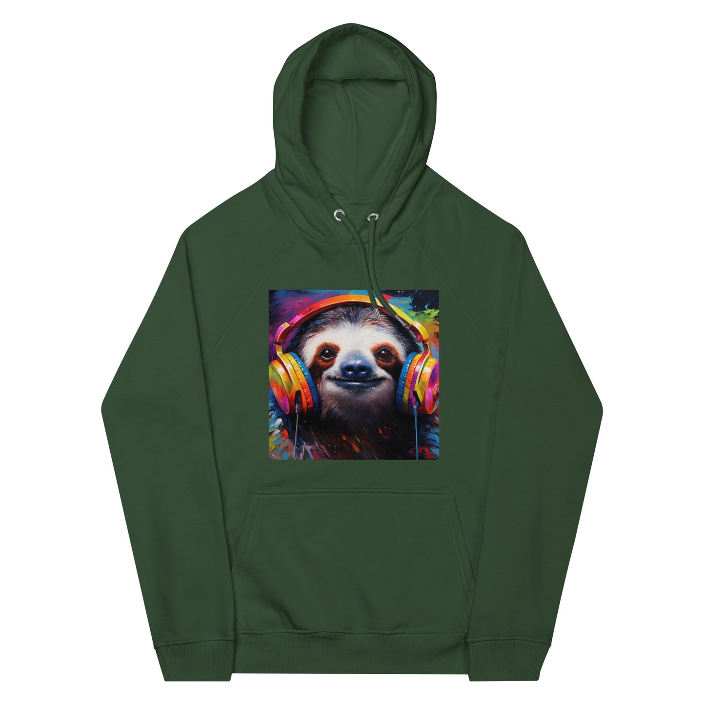 Sloth Earphones Unisex eco raglan hoodie