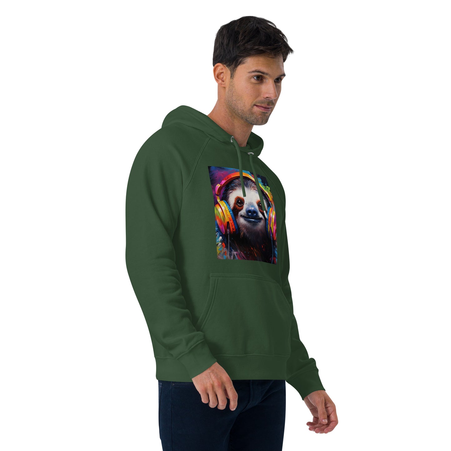 Sloth Earphones Unisex eco raglan hoodie